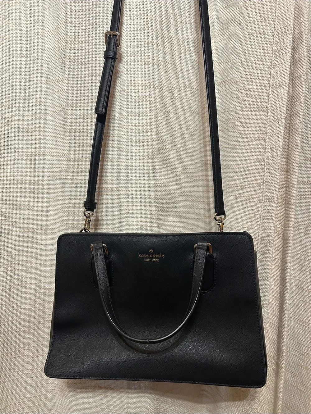 kate spade black saffiano satchel with detachable strap